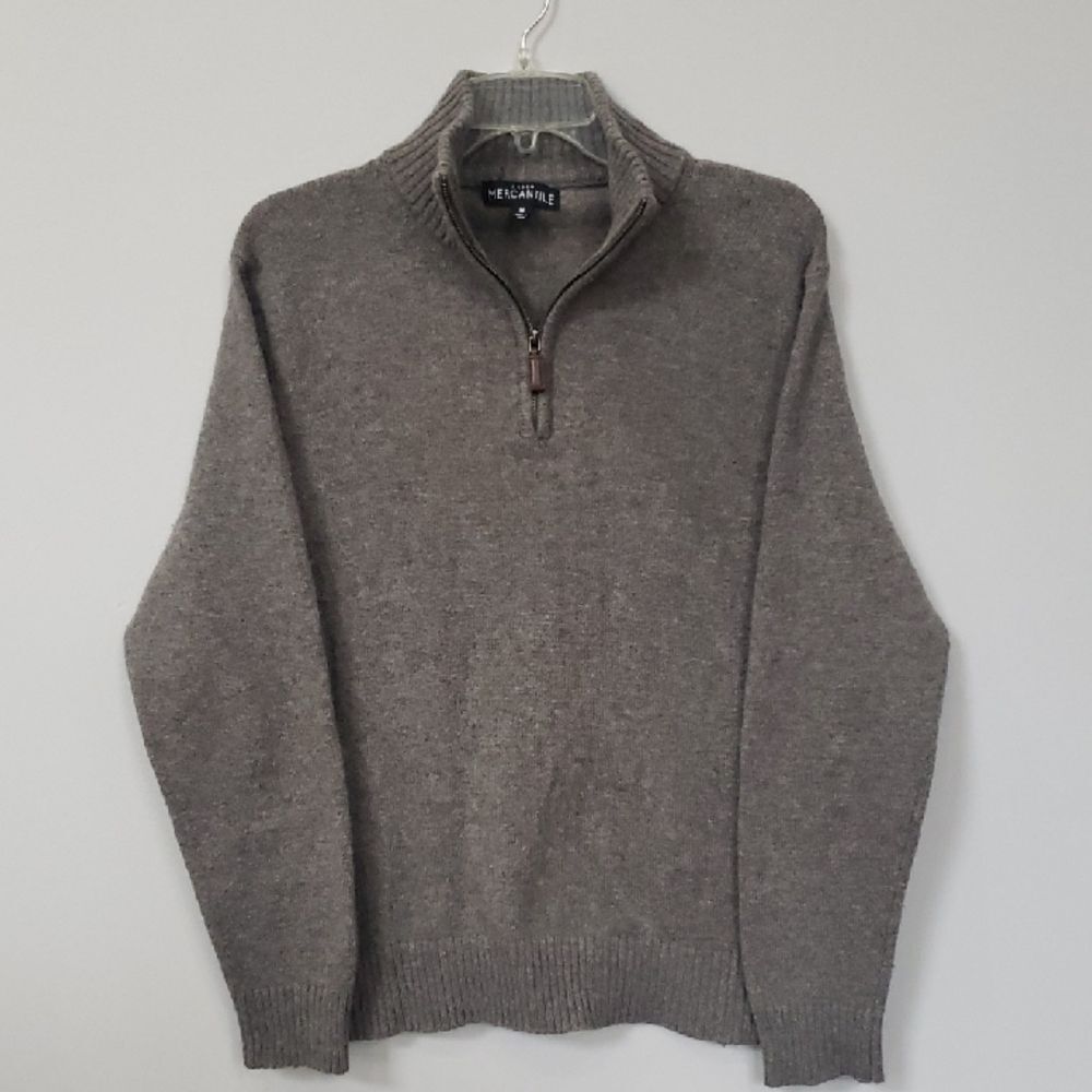 J Crew Mercantile Men's M Brown Heather Quarter-Zip Lambswool Blend Sweater